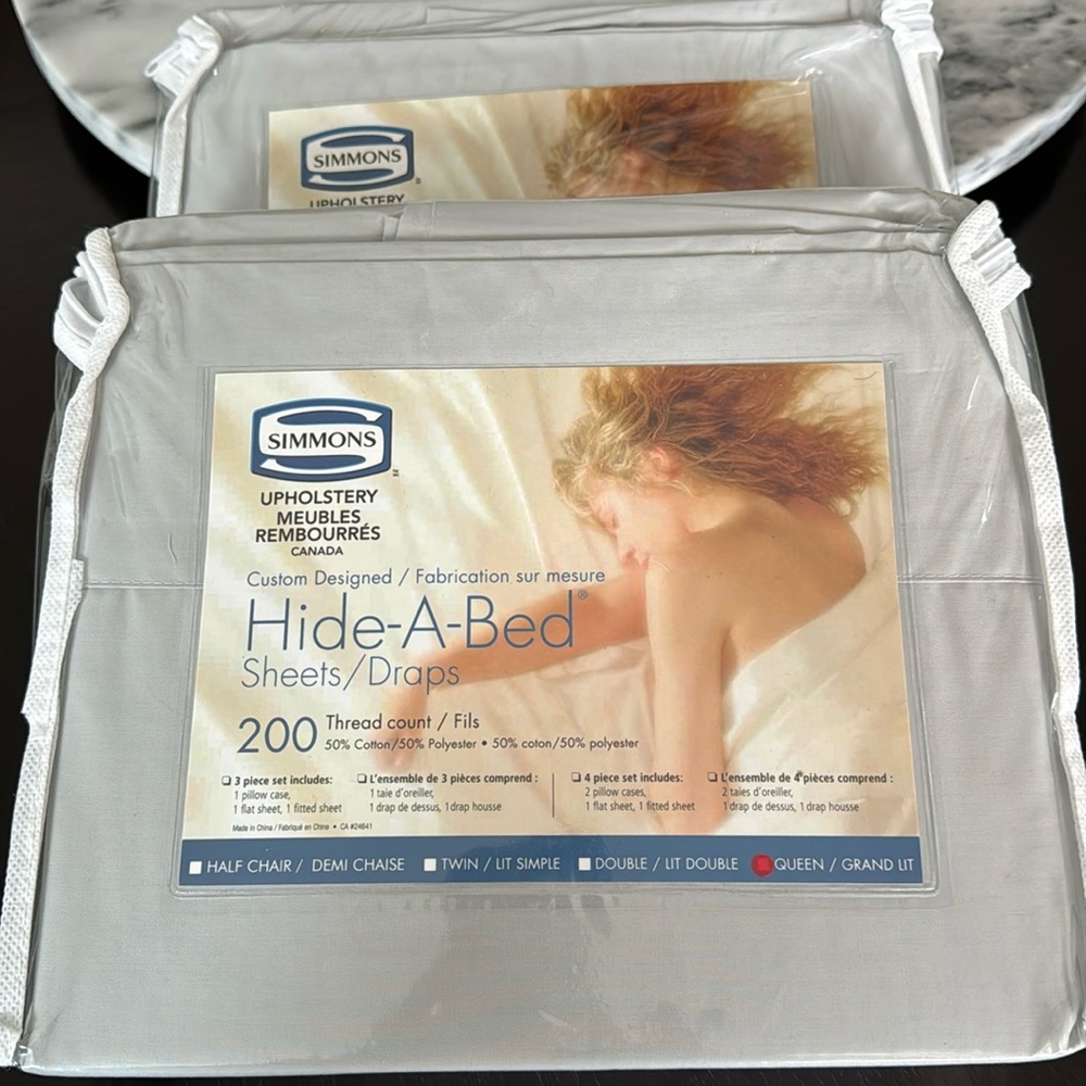 Bed Sofa Queen 4pc sheet set - Simmons - soft grey colour -Brand New hide-a-bed